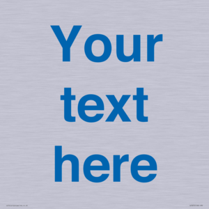 Custom blank information sign. Blue text, plain background